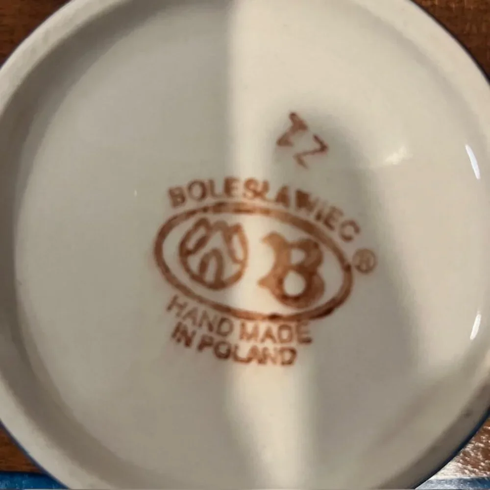 Boleslaweic Polish Pottery Blue White Handled Gravy Boat Sauce Pot Bowl - Picture 5 of 5